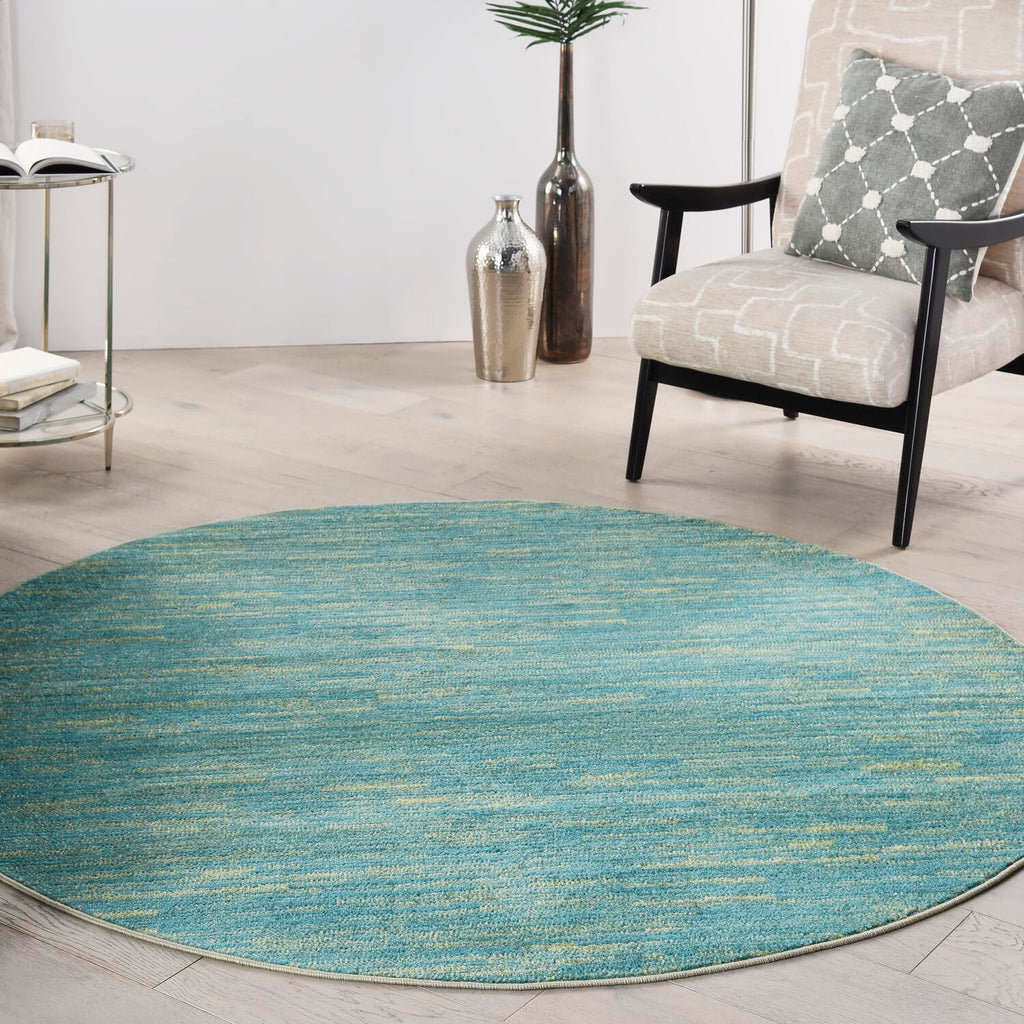 Nourison Essentials Indoor/Outdoor Blue Green 6' X Round Area -Rug, Easy -Cleaning, Non Shedding, Bed Room, Living Room, Dining Room, Backyard, Deck, Patio (6 Round)