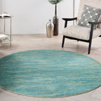 Nourison Essentials Indoor/Outdoor Blue Green 6' X Round Area -Rug, Easy -Cleaning, Non Shedding, Bed Room, Living Room, Dining Room, Backyard, Deck, Patio (6 Round)
