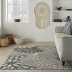 Nourison Aloha Indoor/Outdoor Floral Silver Grey 3'6' X 5'6' Area Rug, (4' X 6')