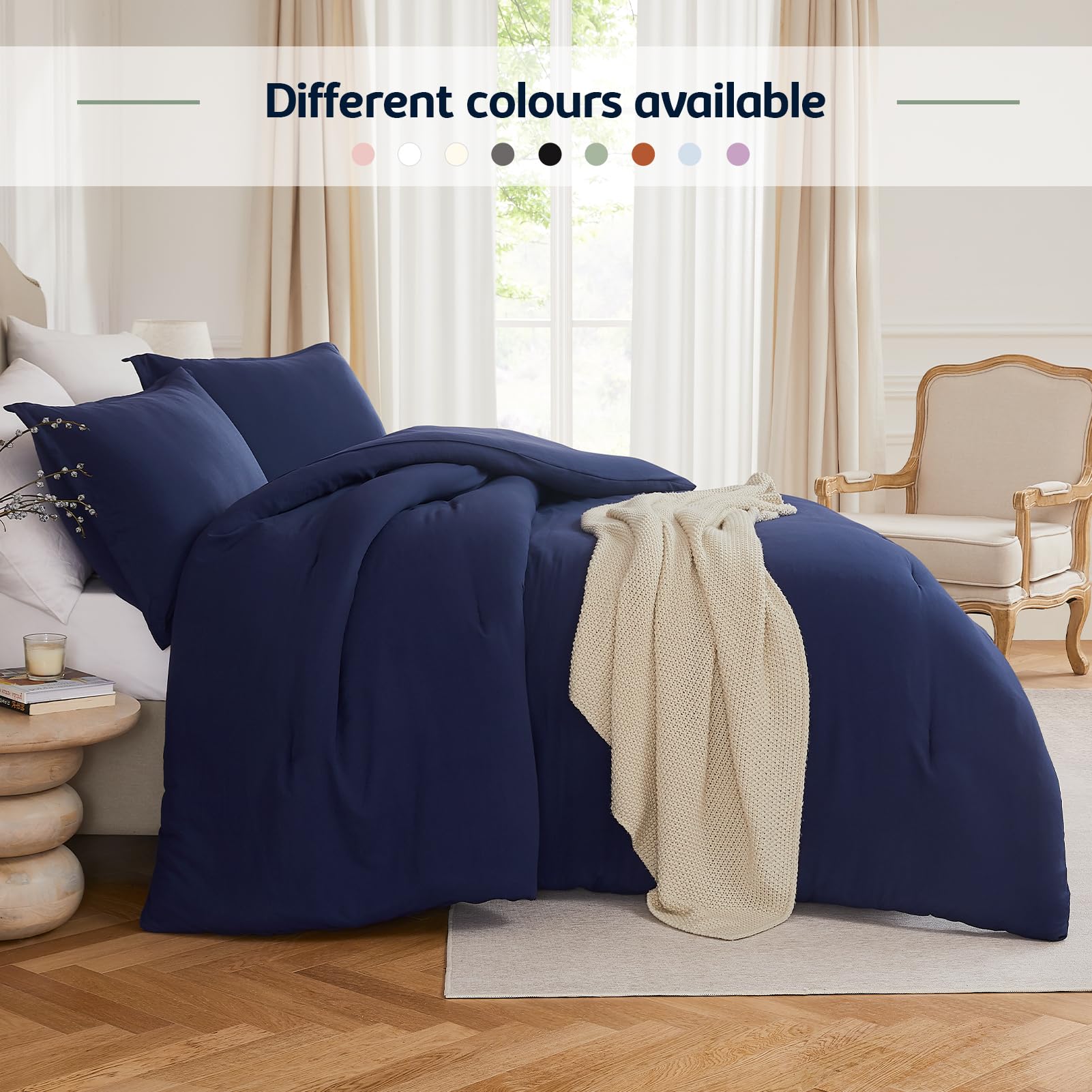 Quataly California King Comforter Set Navyblue,3Pcs Soft Lightweight Breathable Bedding Comforter Sets For All Season, Cal King(