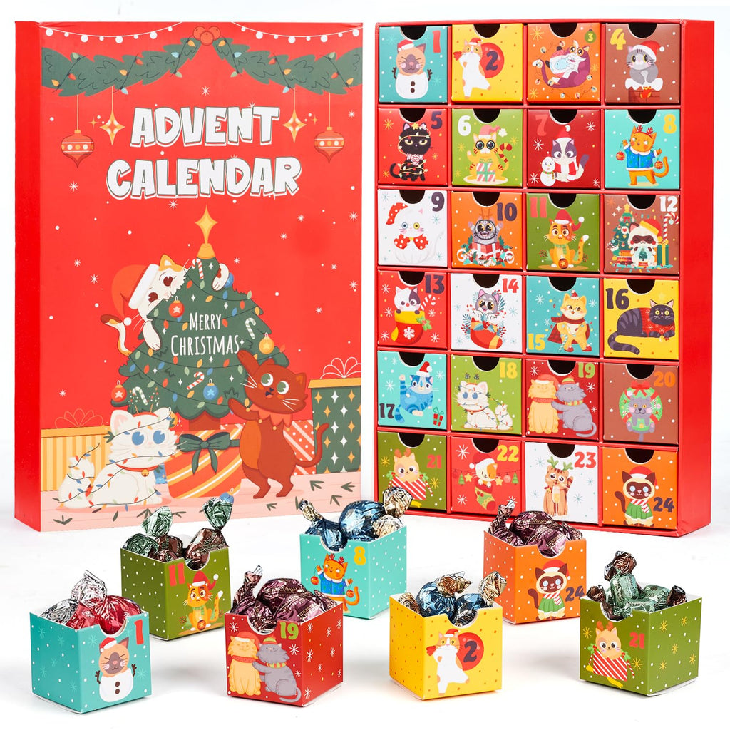 Empty Advent Calendar to Fill Yourself, Cat Advent Calendar 24 Day Countdown to Christmas Calendar -Add your own treats and snac