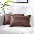Yaertun Set Of 2 Lumbar Faux Leather Decorative Throw Pillow Covers Modern Solid Outdoor Cushion Cases Luxury Pillowcases For Co