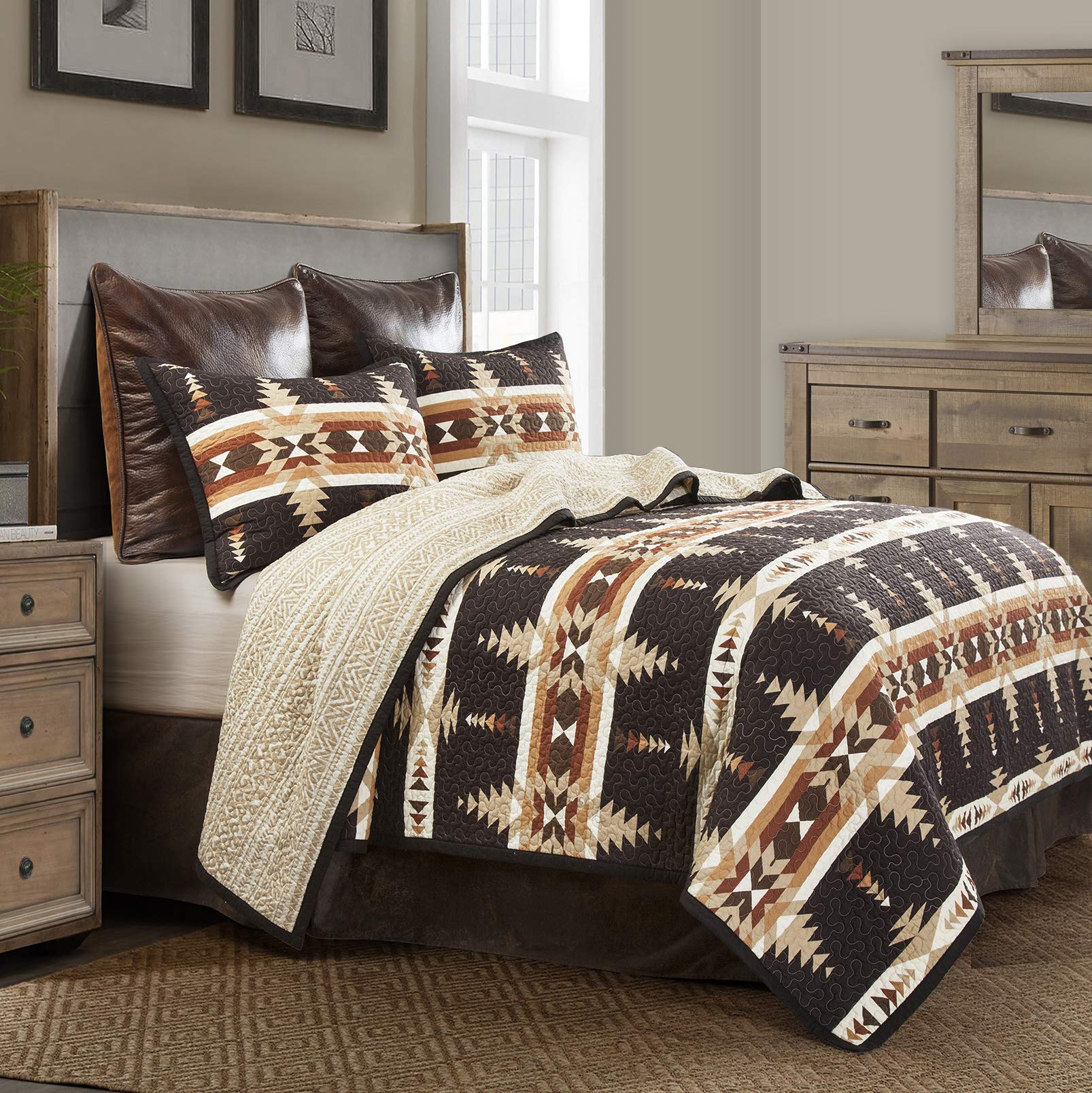Paseo Road By Hiend Accents Yosemite Western Bedding 2 Piece Quilt Set With Pillow Sham, Twin Size Aztec Bedding Set, Tribal Sou