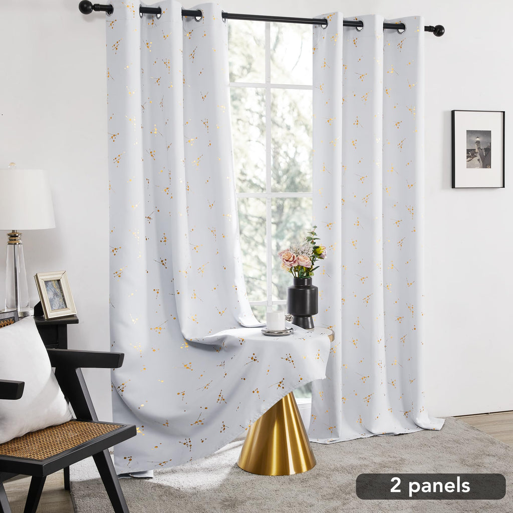 Deconovo Blackout Grommet Constellation Pattern Foil Printed Curtains, Silver Grey White, 42W X 72L