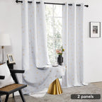 Deconovo Blackout Grommet Constellation Pattern Foil Printed Curtains, Silver Grey White, 42W X 72L