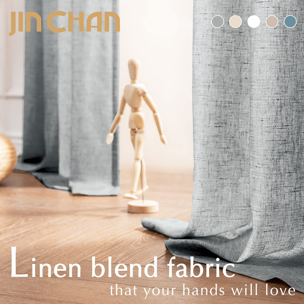 Jinchan Linen Grey Curtains 63 Inch Length For Living Room Farmhouse Rod Pocket Back Tab Light Filtering Window Drapes For Bedroom 50X63 Gray 2 Panels