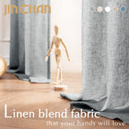 Jinchan Linen Grey Curtains 63 Inch Length For Living Room Farmhouse Rod Pocket Back Tab Light Filtering Window Drapes For Bedroom 50X63 Gray 2 Panels