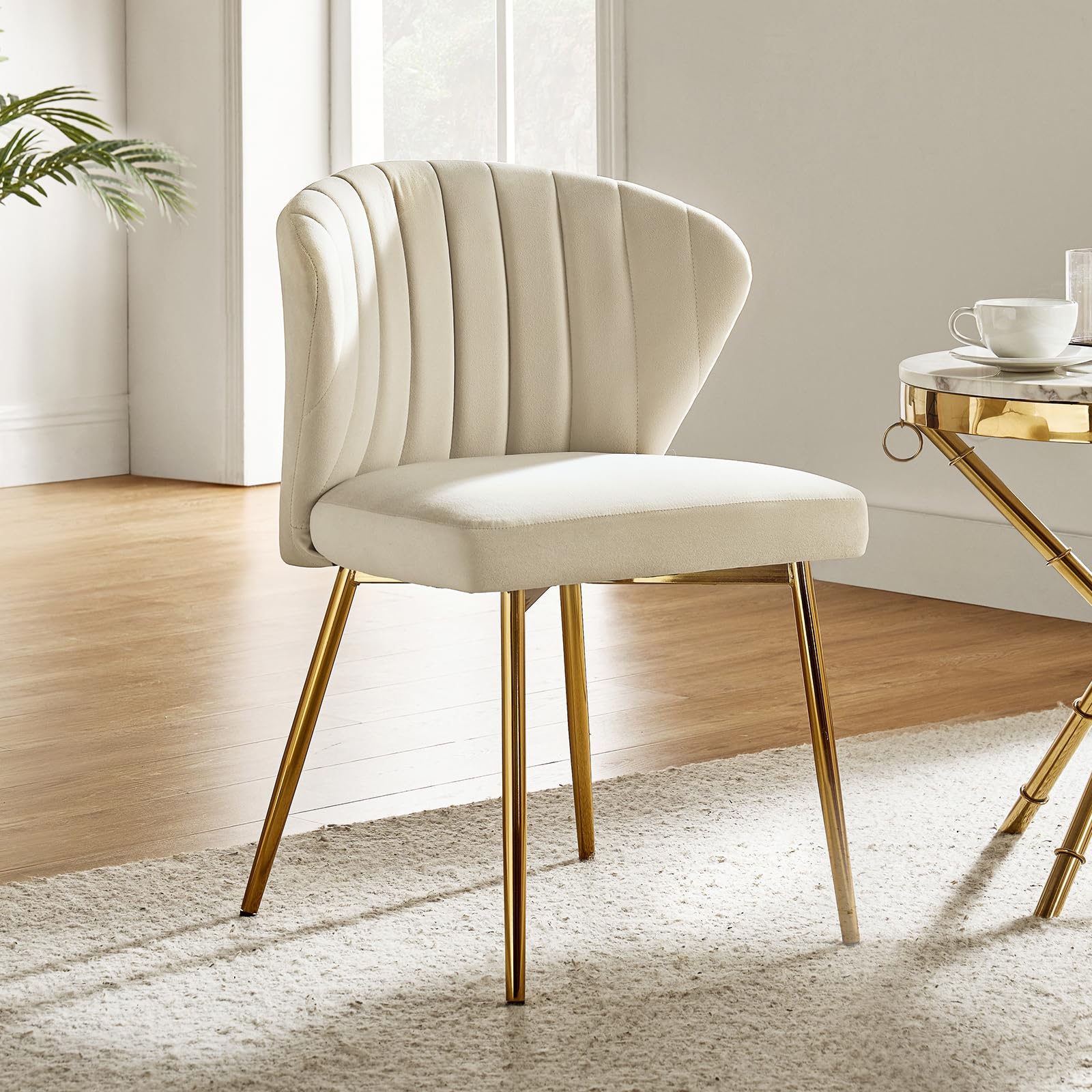 HULALA HOME Velvet Dining Chairs, Modern Small Armless Accent Chair with Gold Metal Legs, Living Room Upholstered Cute Side Chai