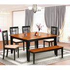 East West Furniture PFNI6-BCH-C 6 Piece Dining Room Furniture Set Contains a Square Kitchen Table with Butterfly Leaf and 4 Linen Fabric Dining Chairs with a Bench, 54x54 Inch, Black & Cherry