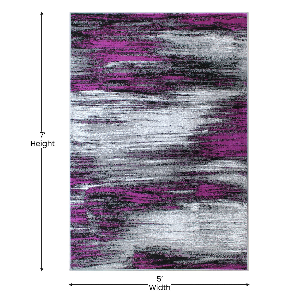 Flash Furniture Rylan Collection Abstract Area Rug - Scraped Design Purple Olefin Rug - 5' X 7' Area Rug - Jute Backing - Living Room, Bedroom, & Family Room