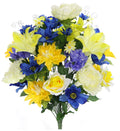 Admired By Nature GPB7315-YW/BL/CM Artificial Full Blooming Flowers, Yellow/Blue/Cream