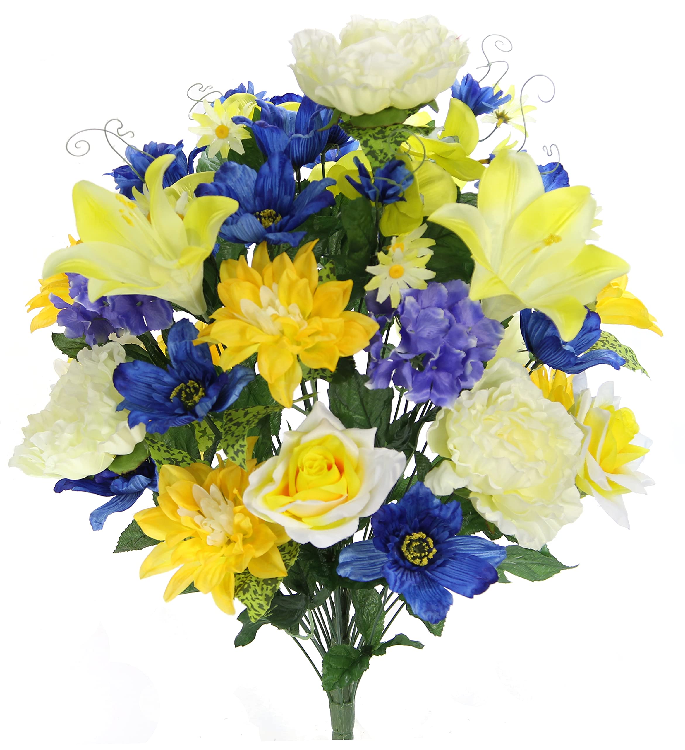 Admired By Nature GPB7315-YW/BL/CM Artificial Full Blooming Flowers, Yellow/Blue/Cream