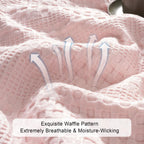 Phf Cooling Waffle Blanket Queen Size, Lightweight 60% Rayon Derived From Bamboo & 40% Cotton Breathable Blanket For Hot Sleepers, Soft And Luxury For Bed Couch And Sofa, 90'X90', Pink