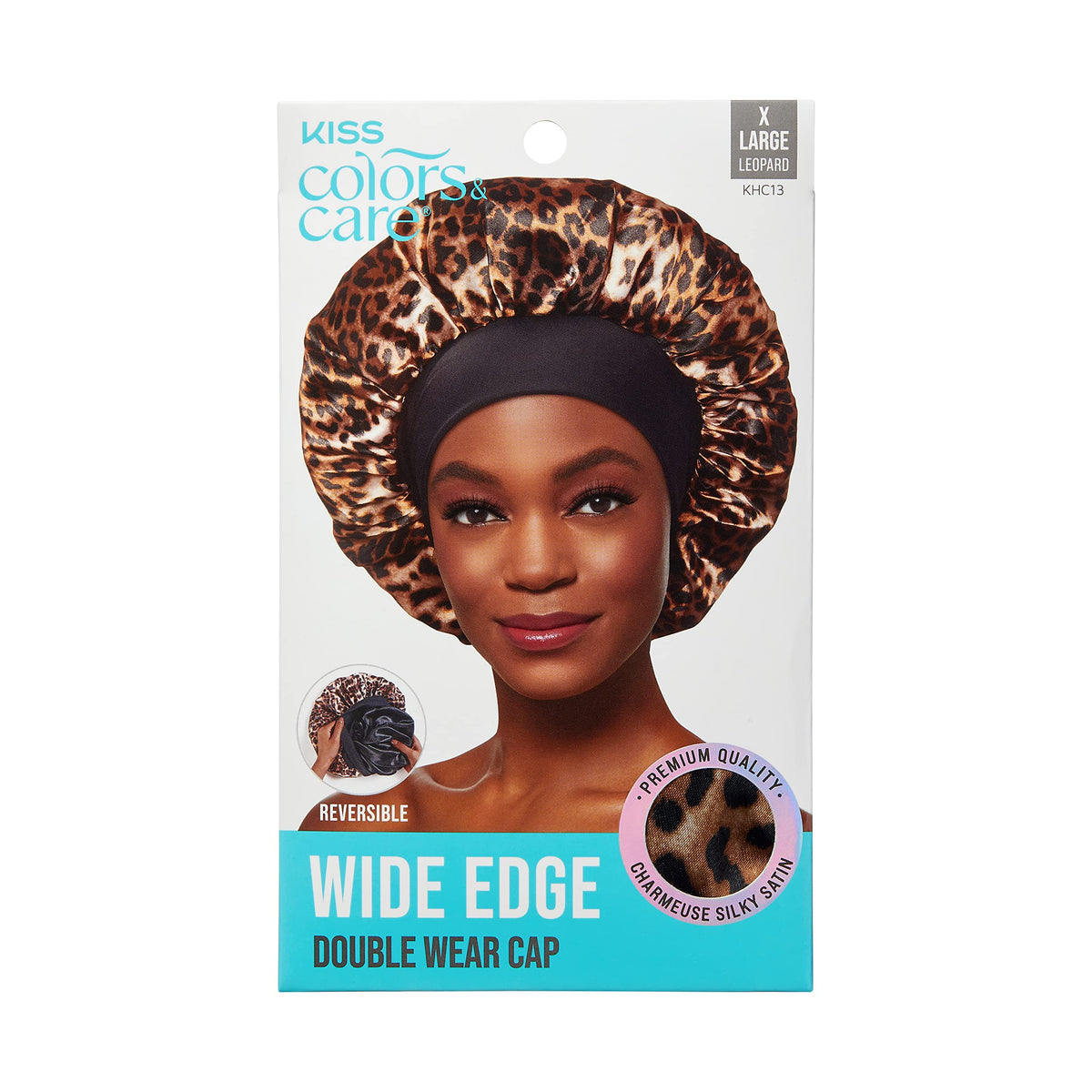 KISS Colors & Care Silky Satin Wide Edge Double Wear Cap XL,Leopard,Double Sided Reversible Design,Protects styles & Retains Moi