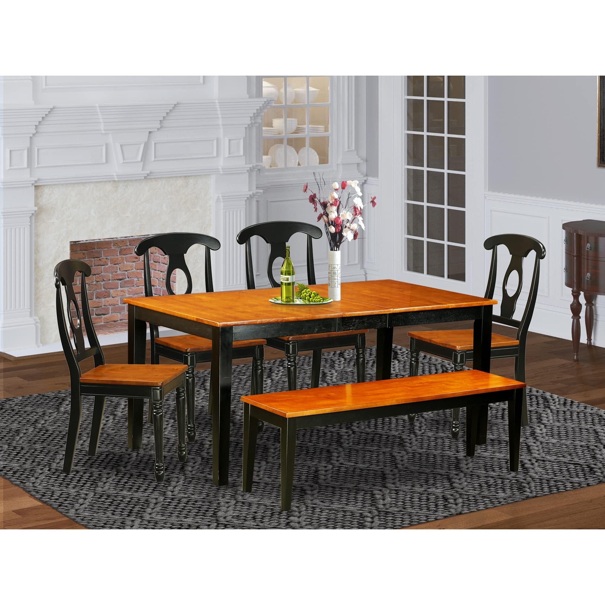 East West Furniture NIKE6-BCH-W 6 Piece Modern Set Contains a Rectangle Wooden Table with Butterfly Leaf and 4 Dining Chairs with a Bench, 36x66 Inch, Black & Cherry