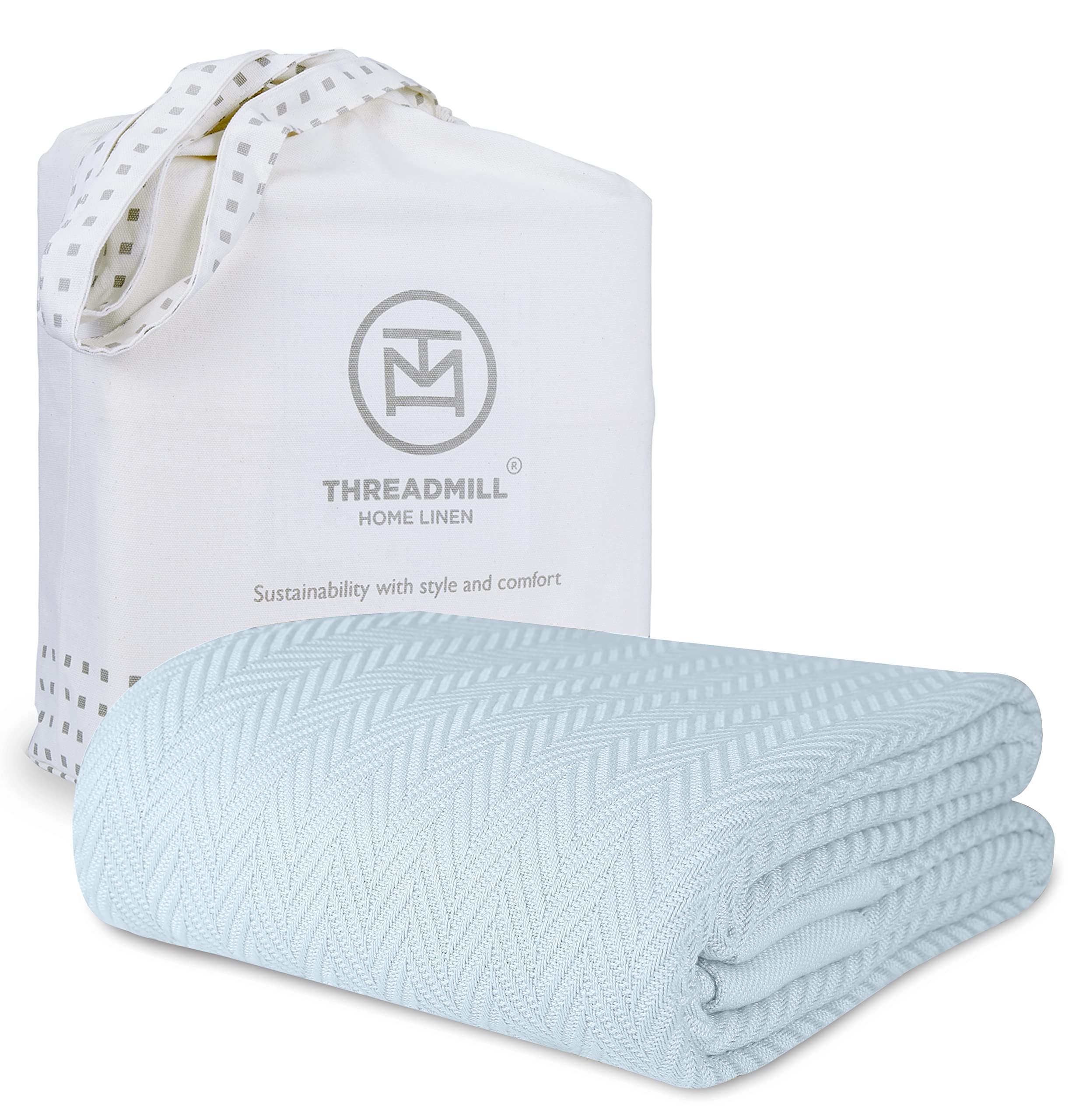 Threadmill Luxury Cotton Blankets For Queen Size Bed | All-Season 100% Cotton Queen Size Blanket | Herringbone Cozy Lightweight,