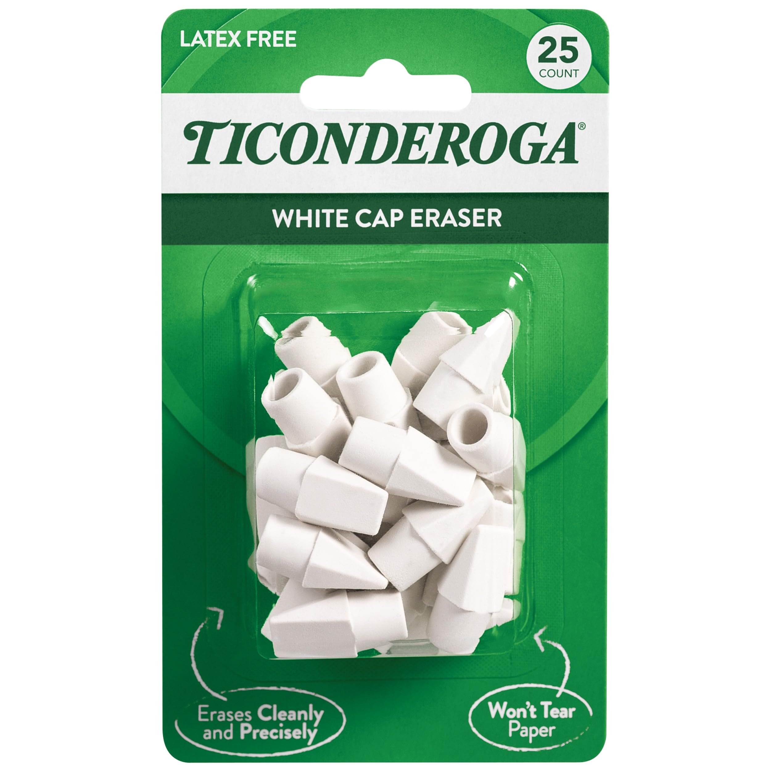 Ticonderoga Pencil Cap Erasers, White, 25 Count, 6 Packs (X38025)