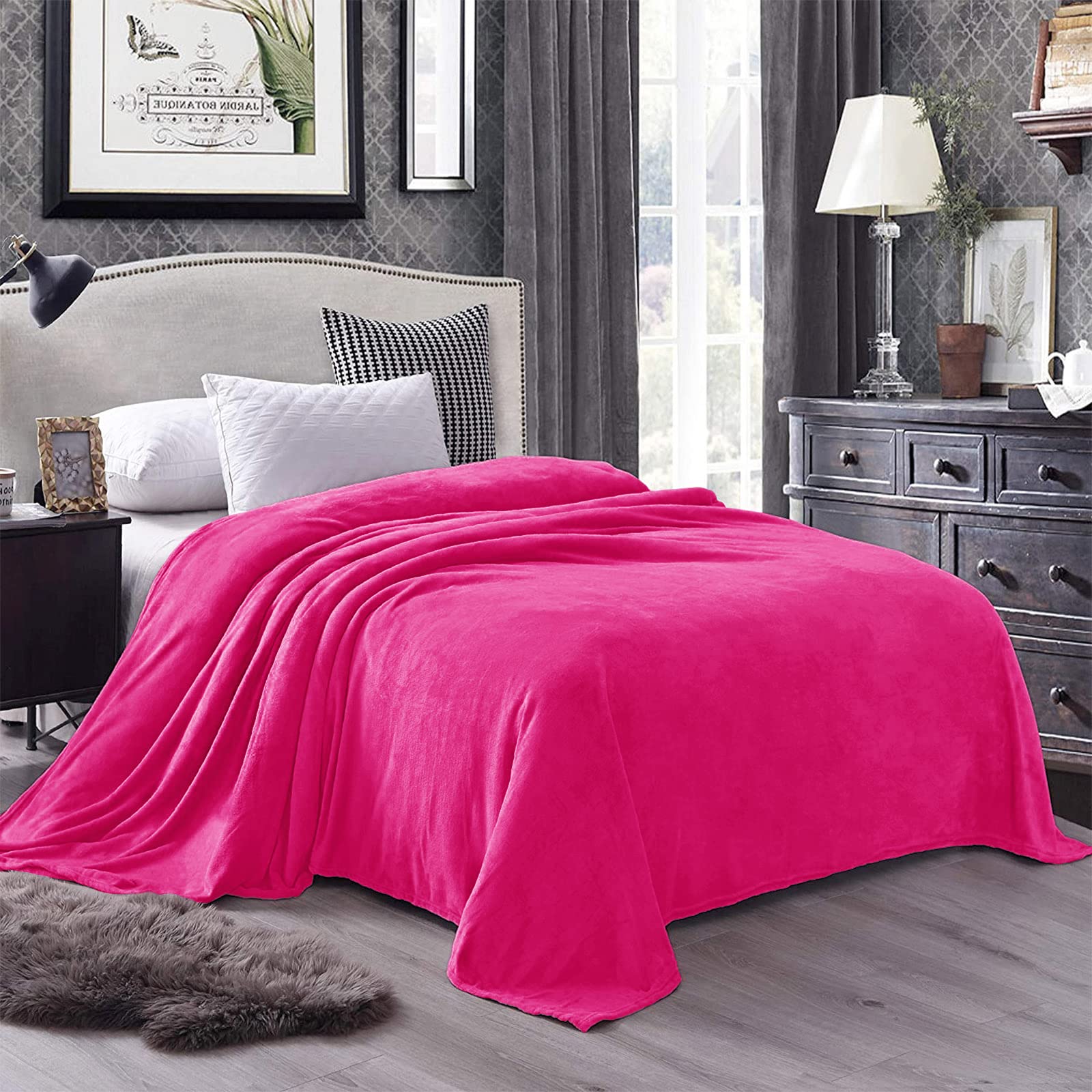 Exclusivo Mezcla Twin Size Flannel Fleece Velvet Plush Bed Blanket As Bedspread, Coverlet, Bed Cover (60X80 Inches, Hot Pink) So