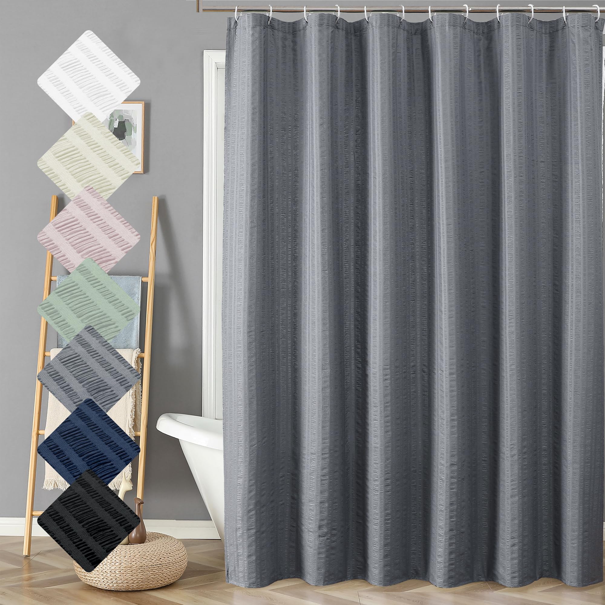 Aiyufeng Moga Extra Long Grey Shower Curtain 96 Inch Long, Embossed Texture Fabric Bathroom Shower Curtain, Large Hotel Bath Cur