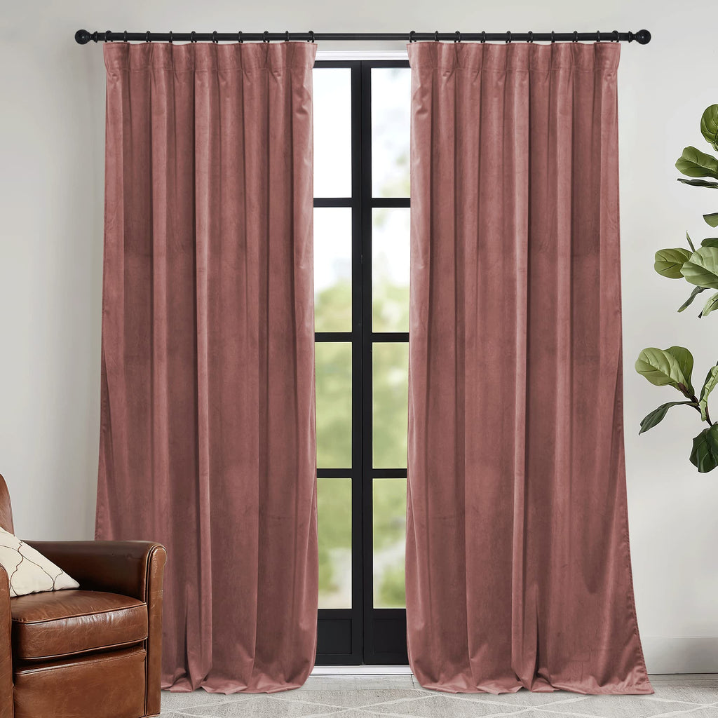 Ryb Home Dusty Pink Velvet Curtains 84 Inch, Room Darkening Window Curtains For Living Room Energy Efficient Backdrop Festival Decor For Girls Bedroom Dining Room, Wild Rose, W52 X L84 Inch, 2 Panels