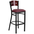 Flash Furniture HERCULES Series Black 4 Square Back Metal Restaurant Barstool - Mahogany Wood Back, Burgundy Vinyl Seat
