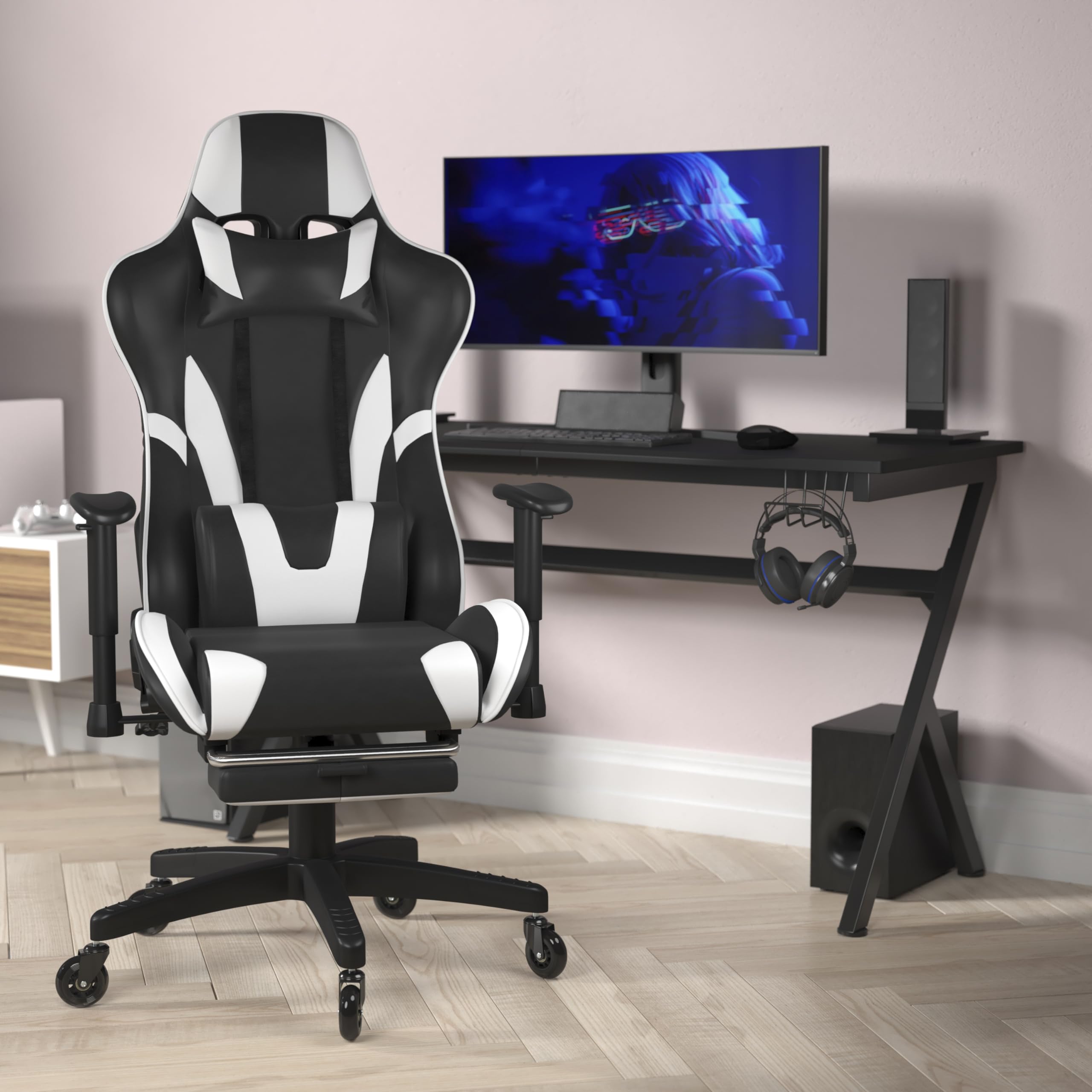 Flash Furniture X30 Gaming Chair Racing Computer Chair - Black LeatherSoft Upholstery - Reclining Back - Slide-Out Footrest - Roller Wheels