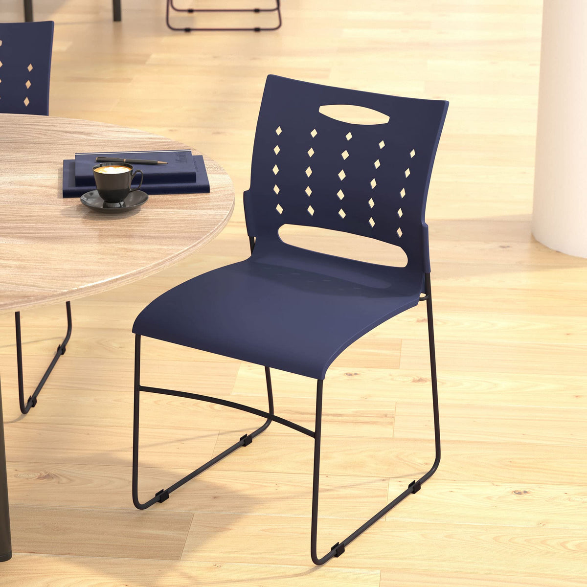 Flash Furniture Air-Vent Back Capacity Sled Base Stack Chairs, 1 Pack, Navy