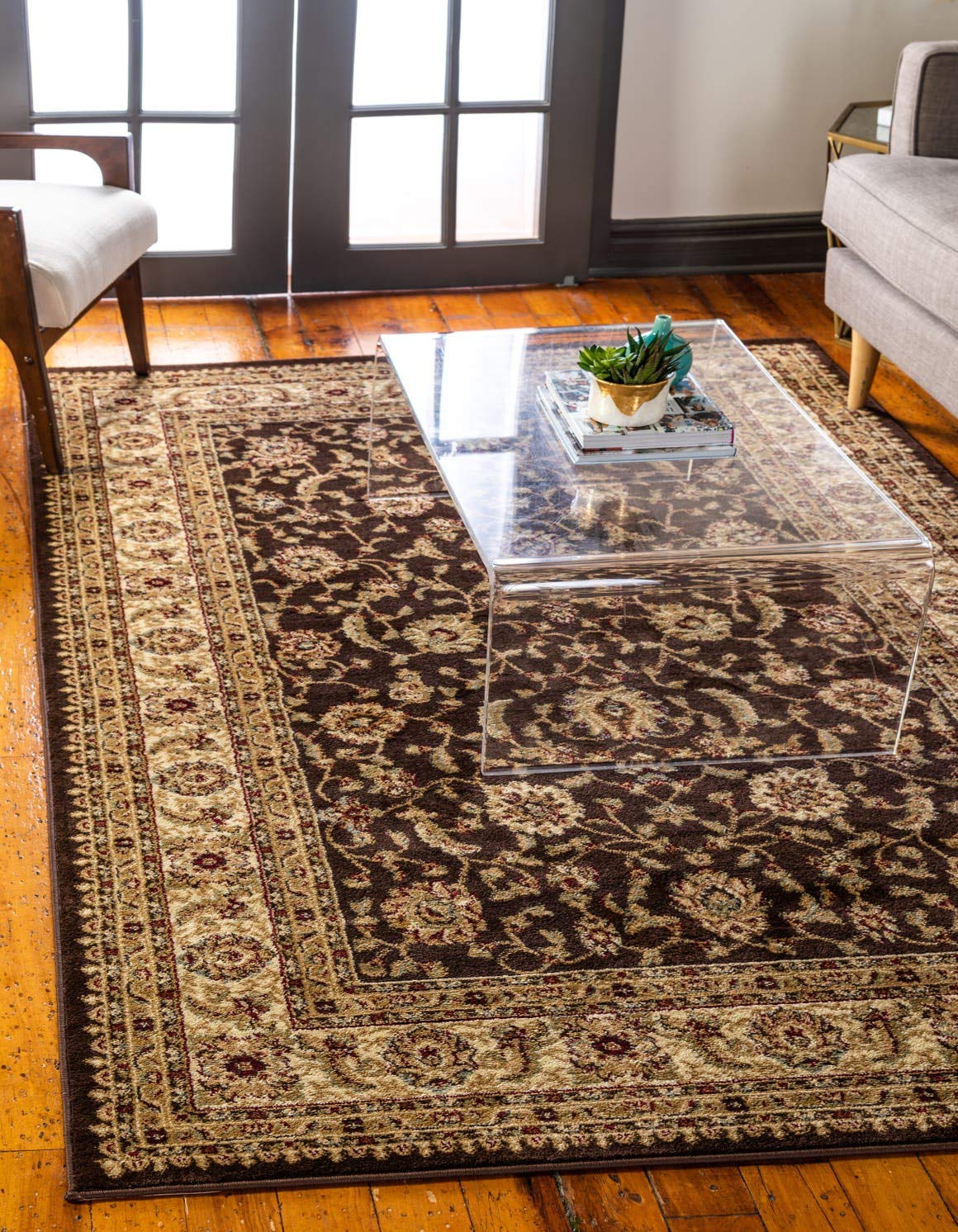 Unique Loom Voyage Collection Traditional Oriental Classic Intricate Design Area Rug (10 0 x 13 0 Rectangular, Brown/Ivory)