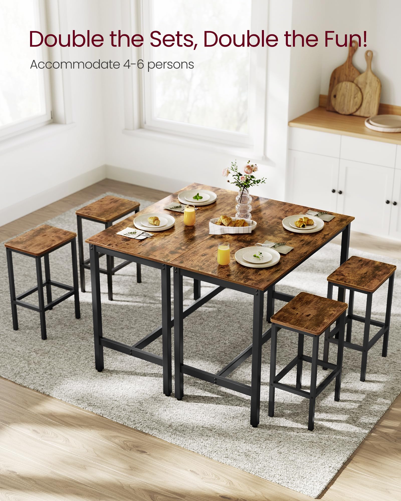 Vasagle Bar Table Set, With 2 Bar Stools, Dining Table Set, Kitchen Counter With Bar Chairs, Industrial, Living Room, Party Room, Rustic Brown And Black Ulbt15X