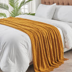 Inhand Knitted Fall Throw Blanket For Couch And Bed, Knit Fall Decor Halloween Blanket With Tassel, Brown Lightweight Decorative