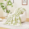 Xiblc Checkered Throw Blanket, Sage Green Super Soft Knit Breathable Throw Blanket, Cozy Fluffy Reversible Checkerboard Flower F