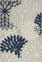 Nourison Aloha Indoor/Outdoor Floral Ivory/Navy 5'3' X 7'5' Area Rug, (5' X 8')