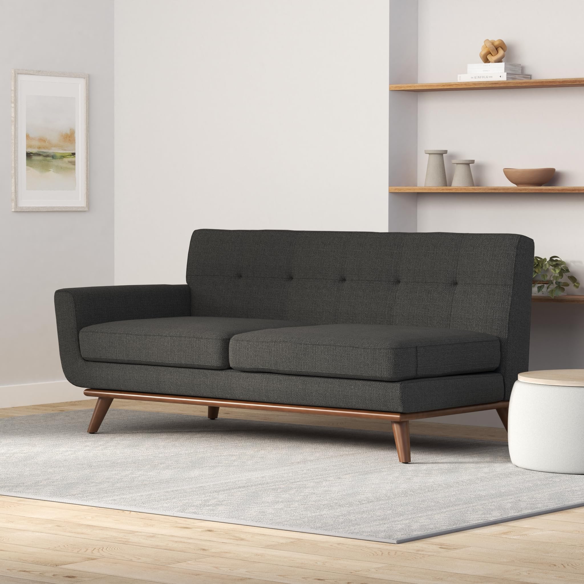 Modway Engage Left Arm Loveseat In Mid-Century Modern Upholstered Fabric Gray