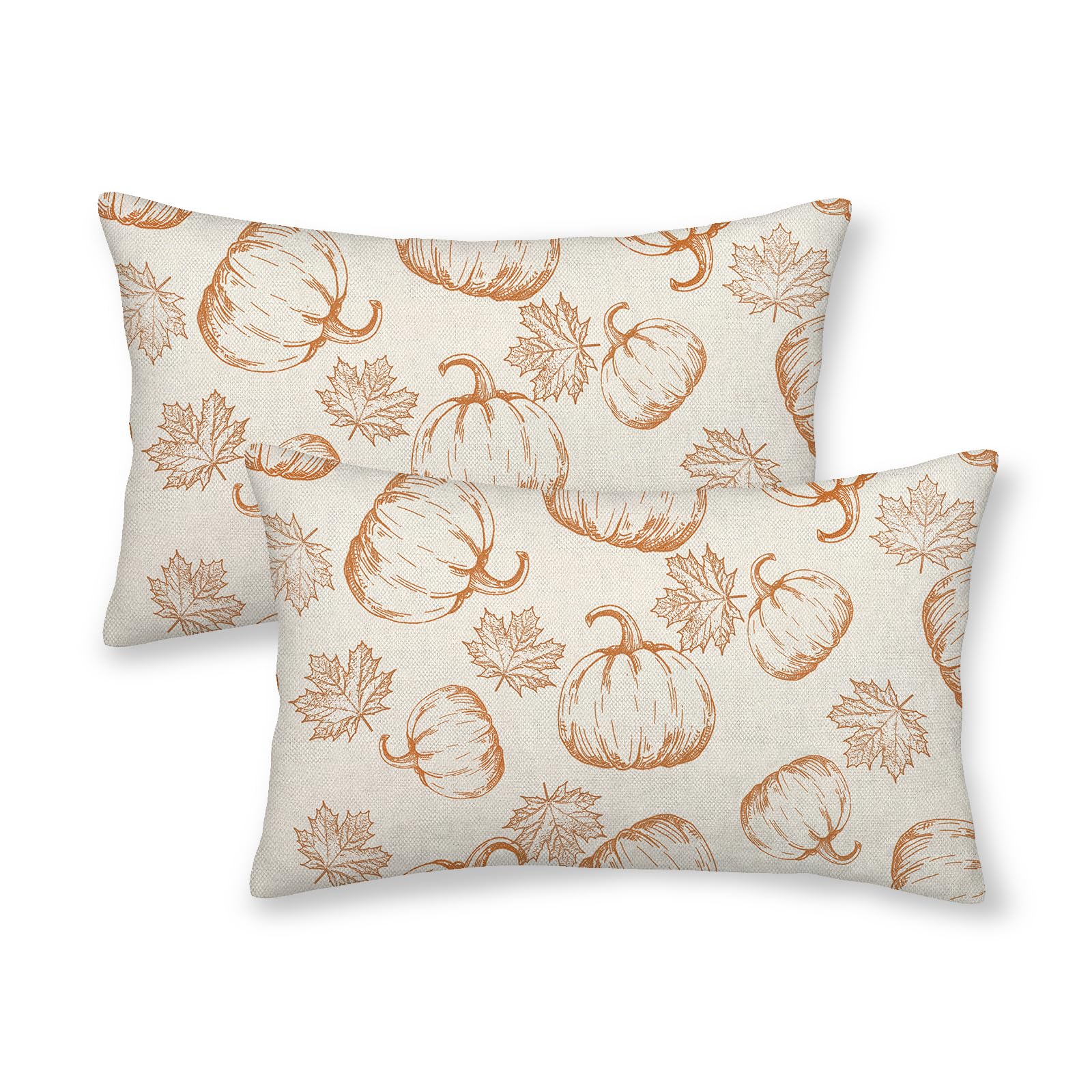 Yxuiyal Fall Pillow Covers 12 x 20 Set of 2 Fall Orange Pumpkin Maple Leaves Lumbar Throw Pillow Covers Outdoor Fall Thanksgivin