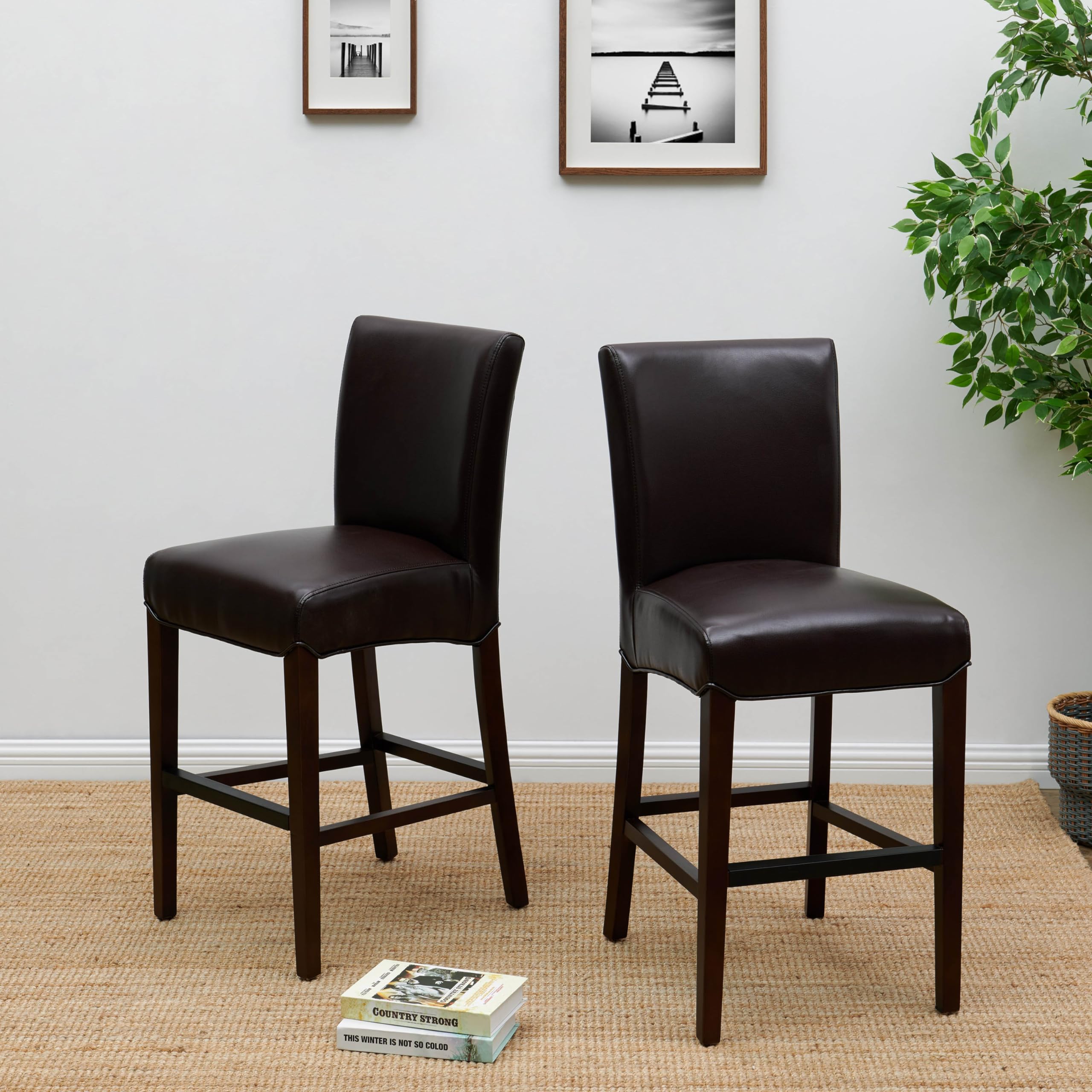 New Pacific Direct Milton Bonded Leather Counter Bar & Counter Stools, Coffee Bean
