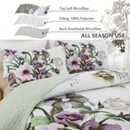 Drucon Floral Quilt Set Queen 3 Pieces Boho Green Quilt Coverlet Set Soft Microfiber Lightweight Green Quilted Bedspread For All