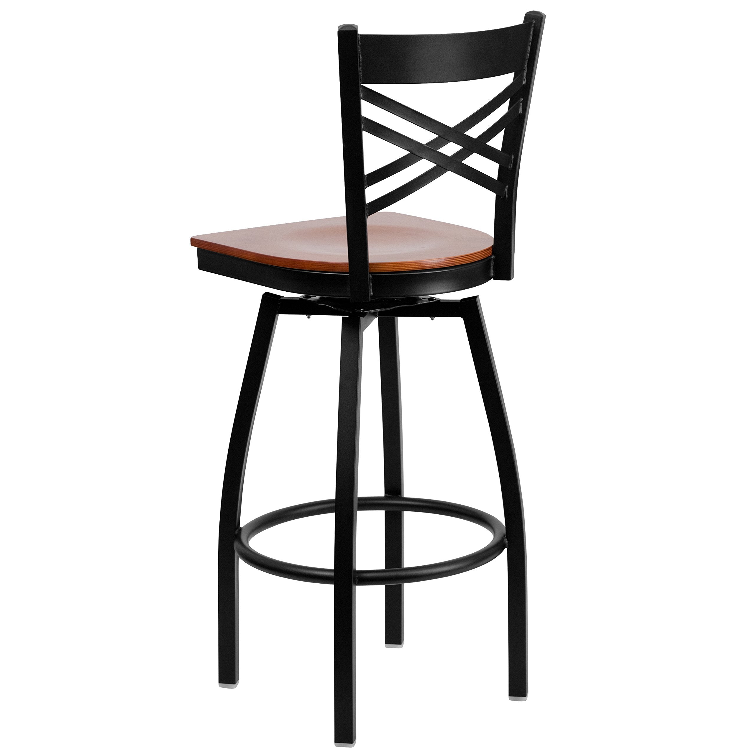 Flash Furniture Hercules Series Black ''X'' Back Swivel Metal Barstool - Cherry Wood Seat