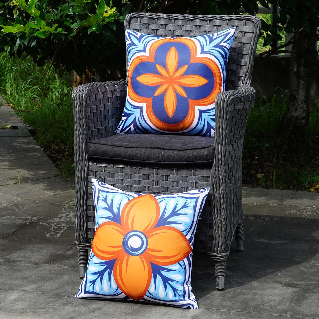 Onway Outdoor Pillow Covers Waterproof 18X18 Set Of 4 Floral Boho Decorative Throw Cushion Cover Farmhouse Pillows For Bench, Co
