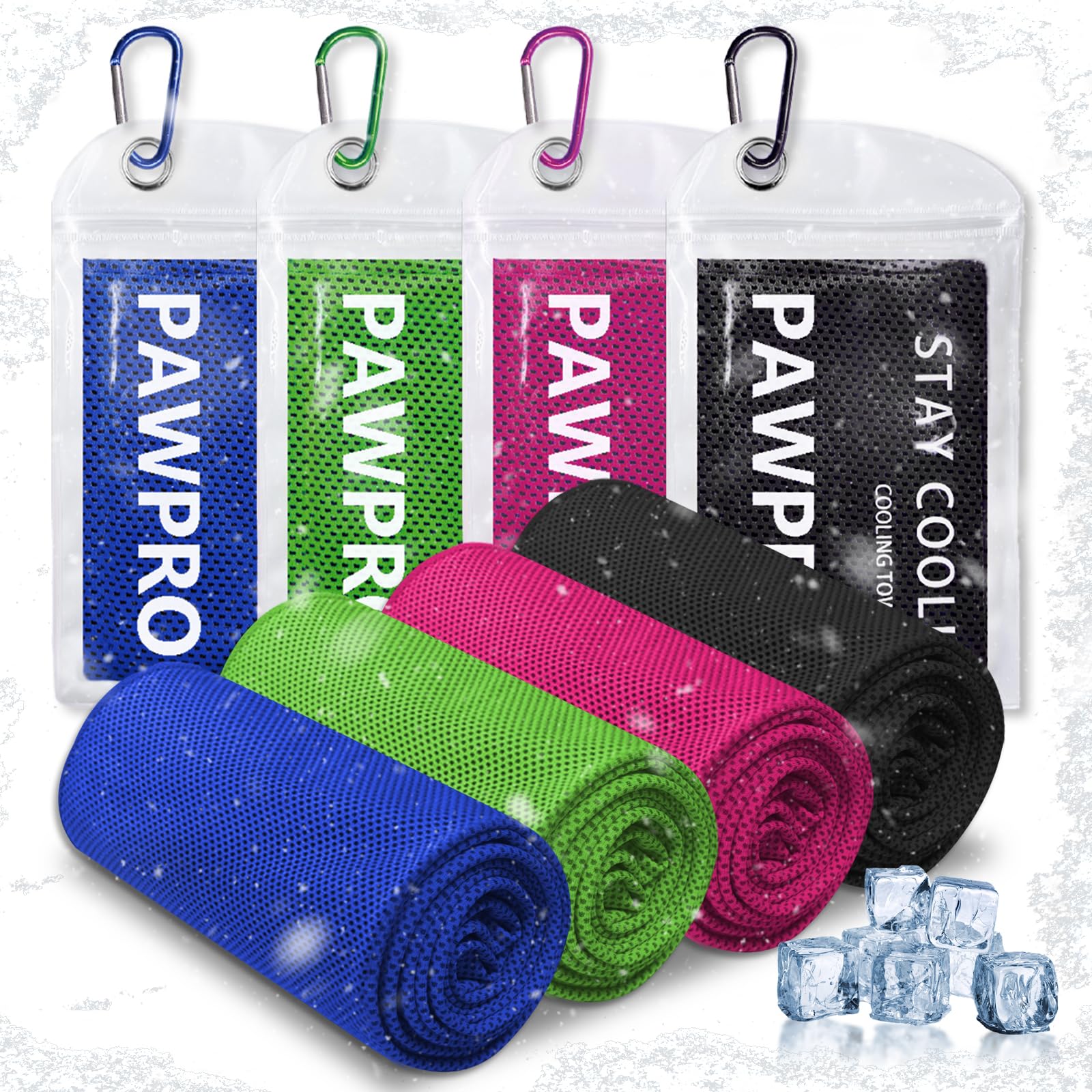 PAWPRO 4 Packs Cooling Towels for Neck and Face, Soft Breathable Gym Towels with Waterproof Bag & Carabiner, Multi-Colored Sweat