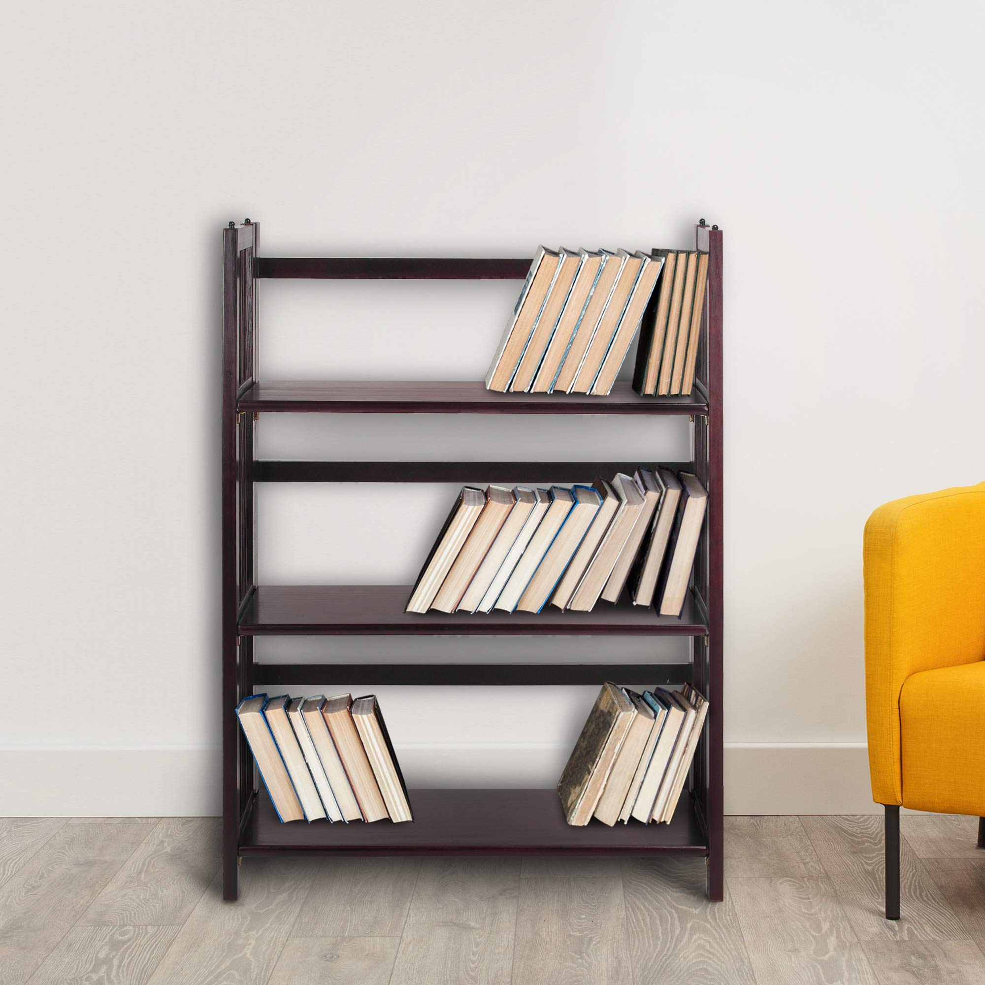 Casual Home 3 Shelf Folding Stackable Bookcase, 27.5&quot; Wide, Espresso