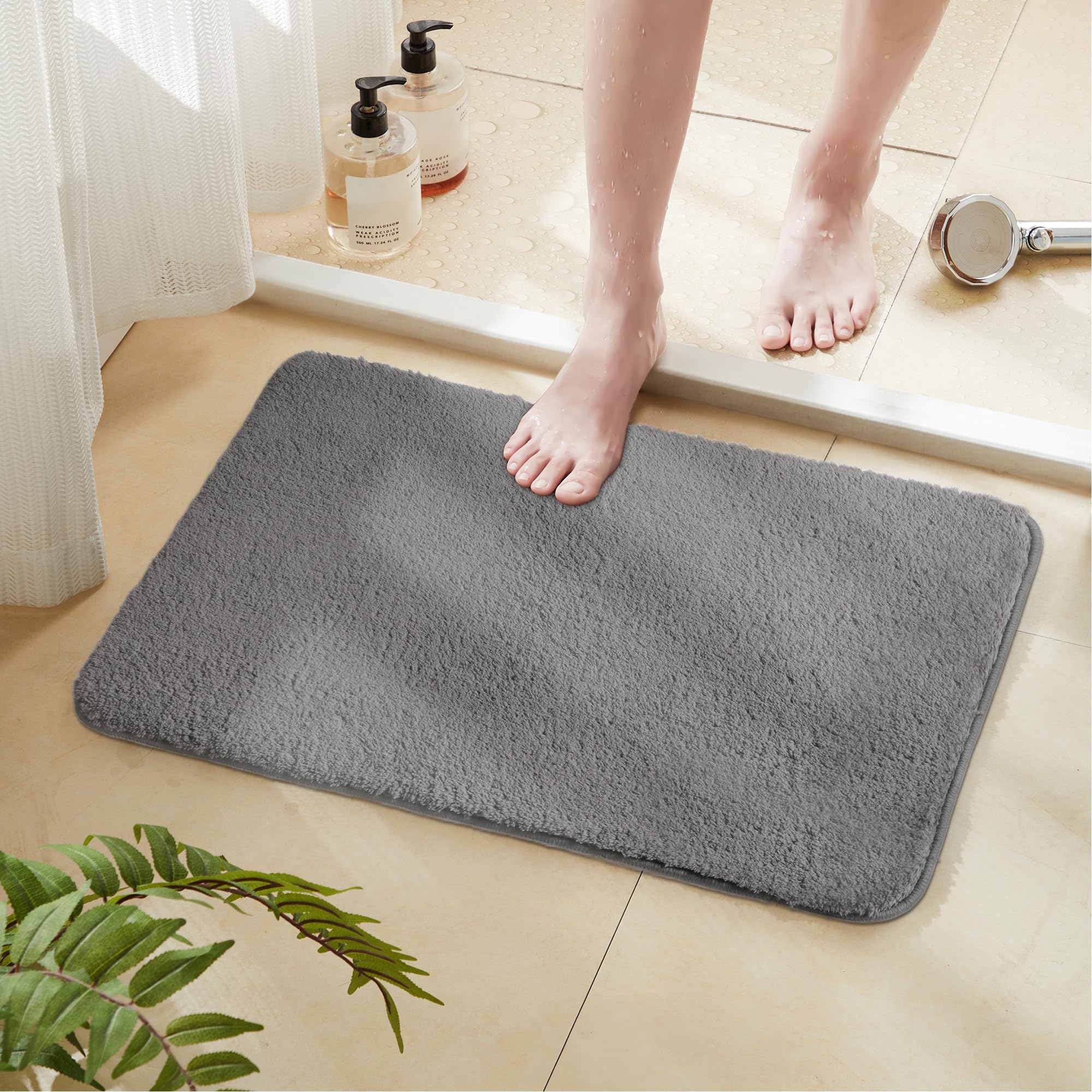 TECHMILLY Shaggy Bathroom Rug Mat 32x20, Absorbent Thick Non Slip Microfiber Mats, Quick Dry Machine Washable Bath Rug for Bathr