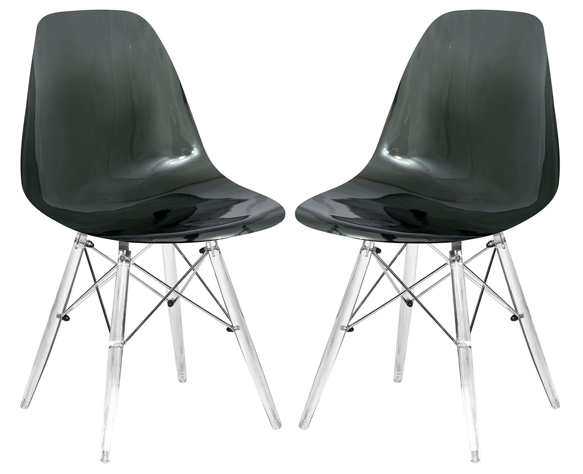 Leisuremod Dover Molded Side Chair With Acrylic Legs Set Of 2 Transparent Black