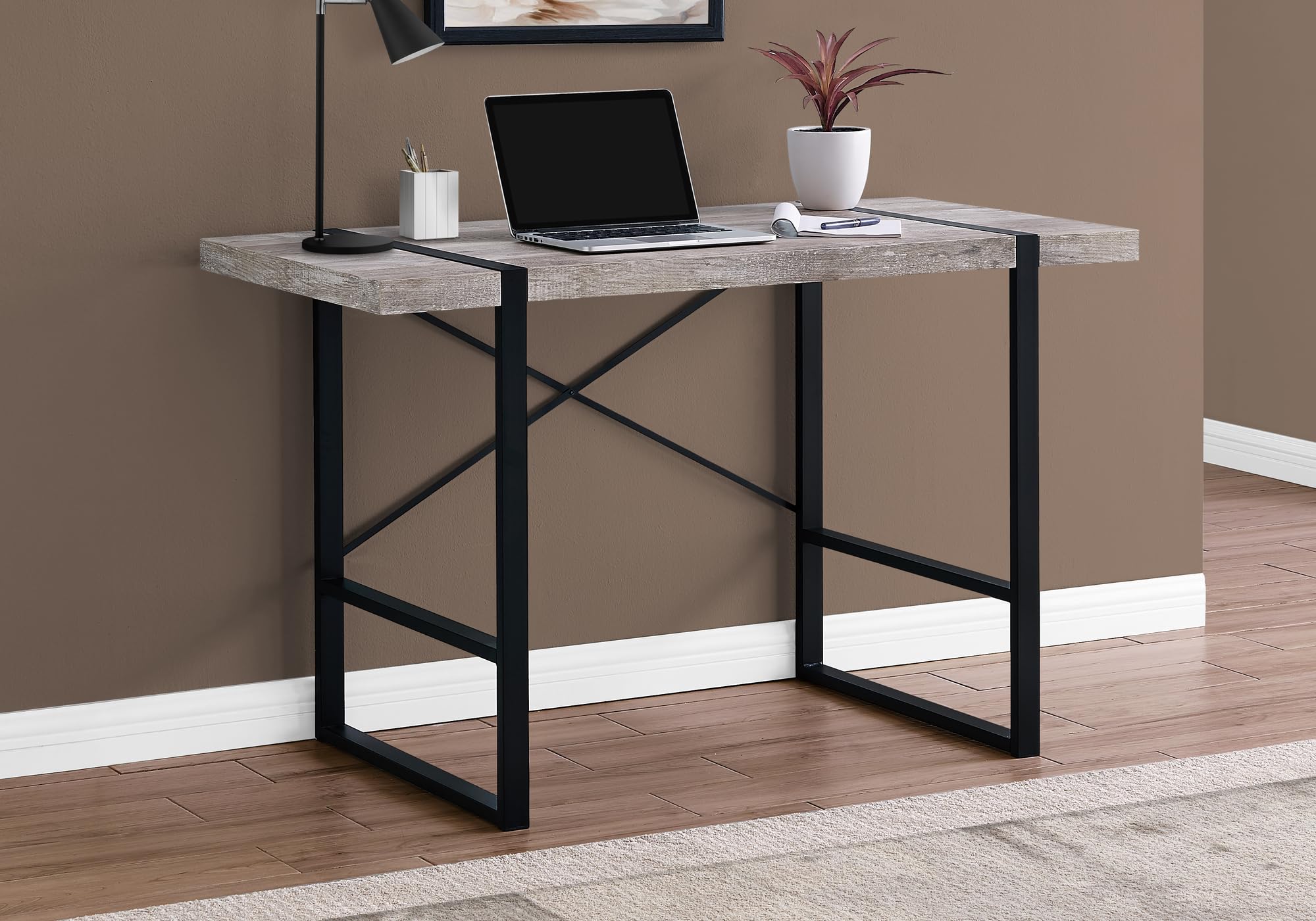 Monarch Specialties Laptop Table For Home & Office-Study Computer Desk-Industrial Style-Metal Legs, 48&quot; L, Taupe Reclaimed
