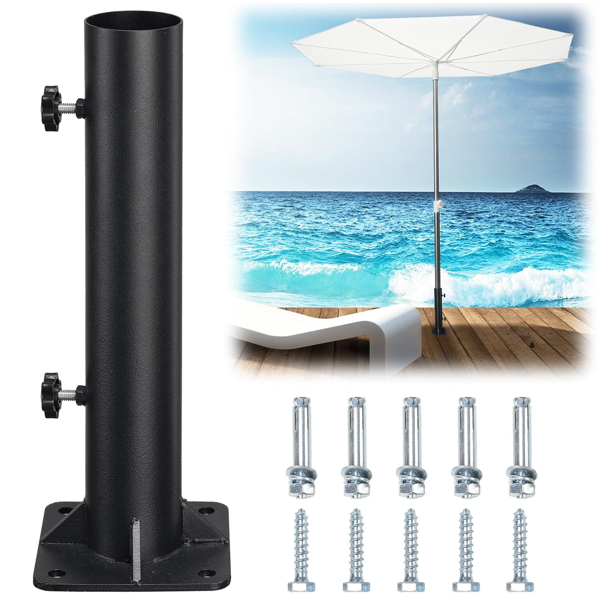 Patio Umbrella Base, Heavy Duty Deck Umbrella Mount, Outdoor Umbrella Flag Pole Holder Stand Base For 1'-1.8' Pole, Umbrella B