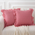 K Masaniji 2 Pack Red White Plaid Ruffle Gingham Throw Pillow Covers 18X18 Inches, 100% Washed Cotton Buffalo Checkered Farmhous