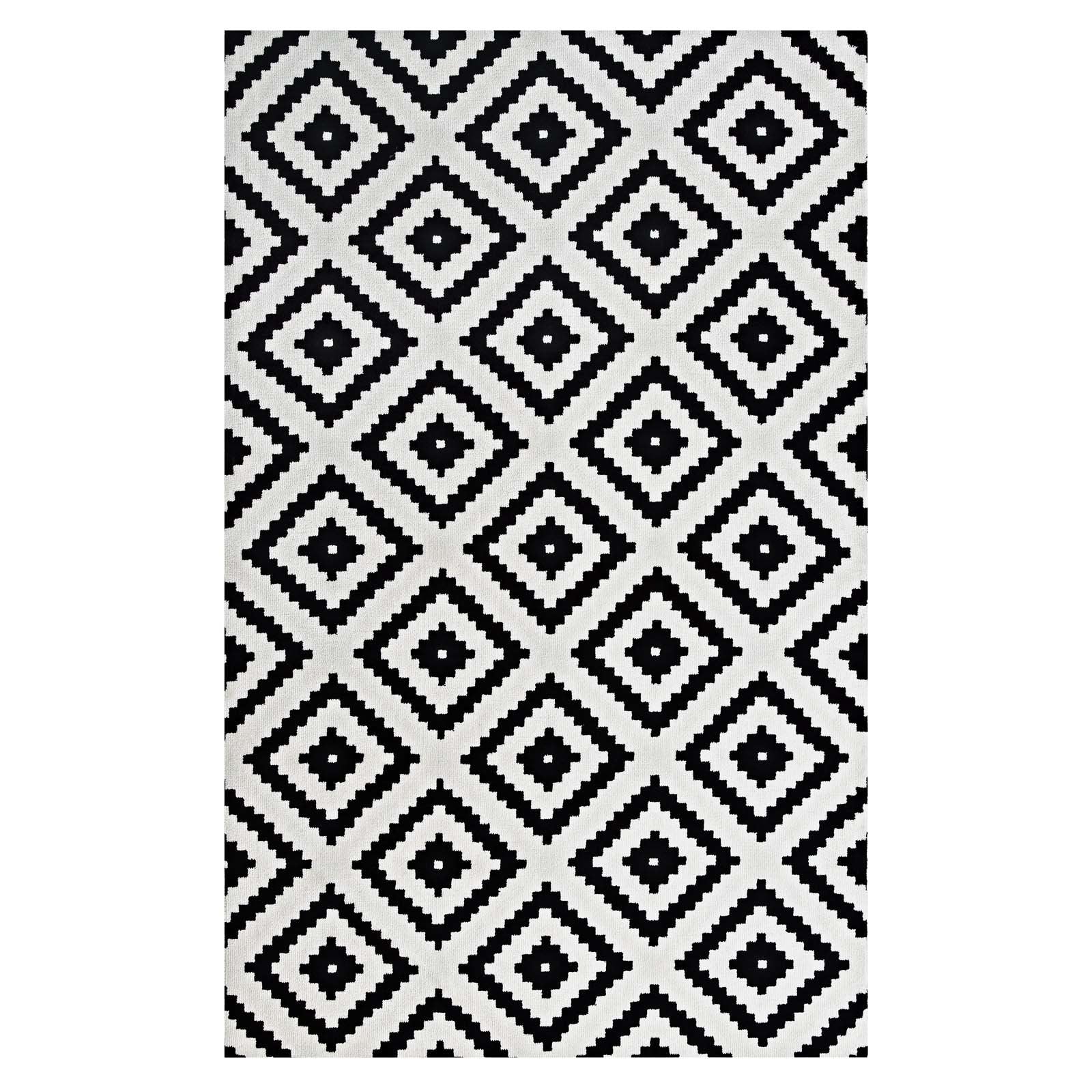 Modway Alika Abstract Diamond Trellis Area Rug, 8X10, Black And White