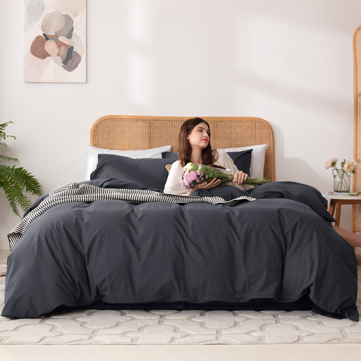 Ventidora 3 Piece Duvet Cover Set Cal King Size,100% Organic Washed Cotton With Linen Feel Like Textured, Luxury Soft And Breath