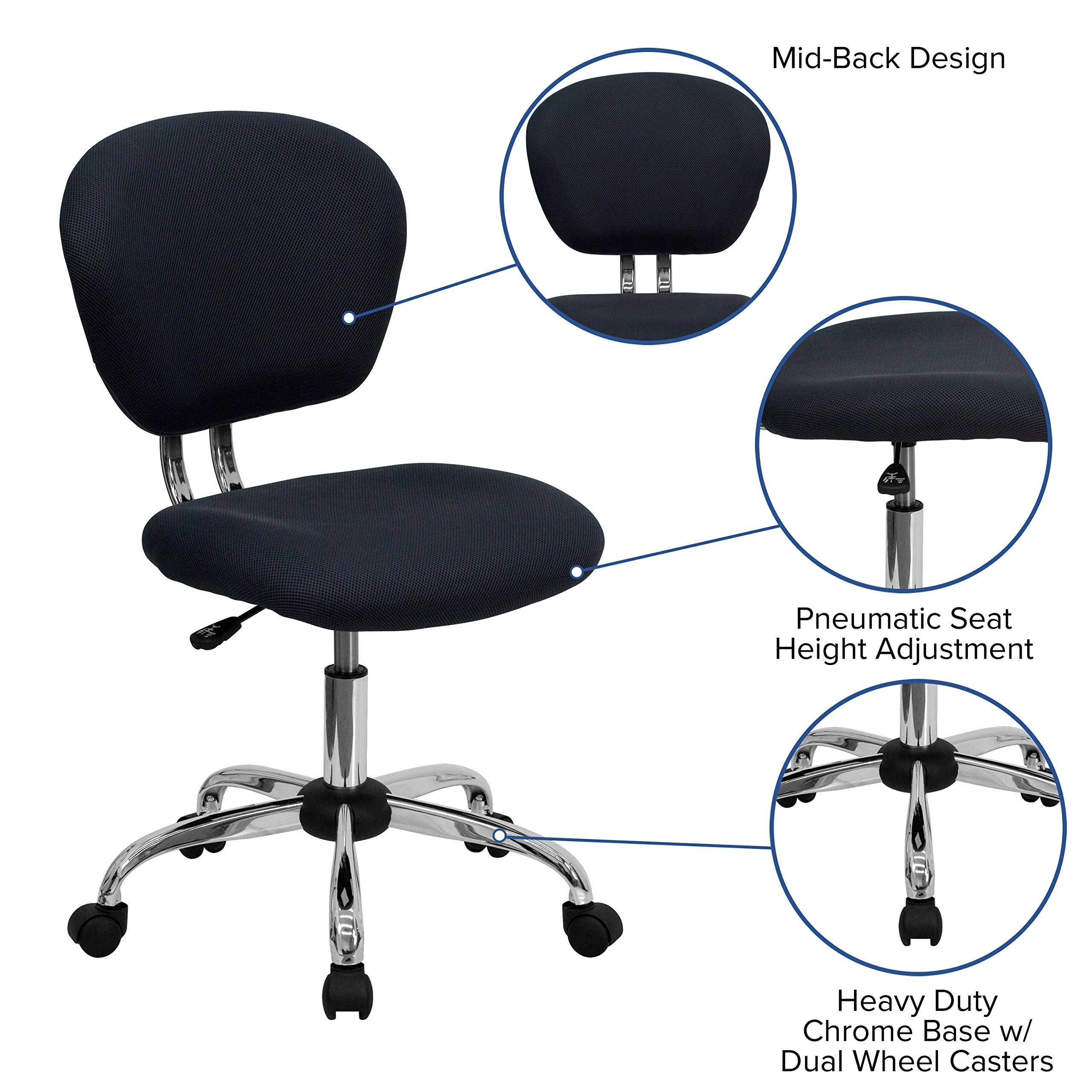 Flash Furniture Beverly Mid-Back Gray Mesh Padded Swivel Task Office Chair with Chrome Base