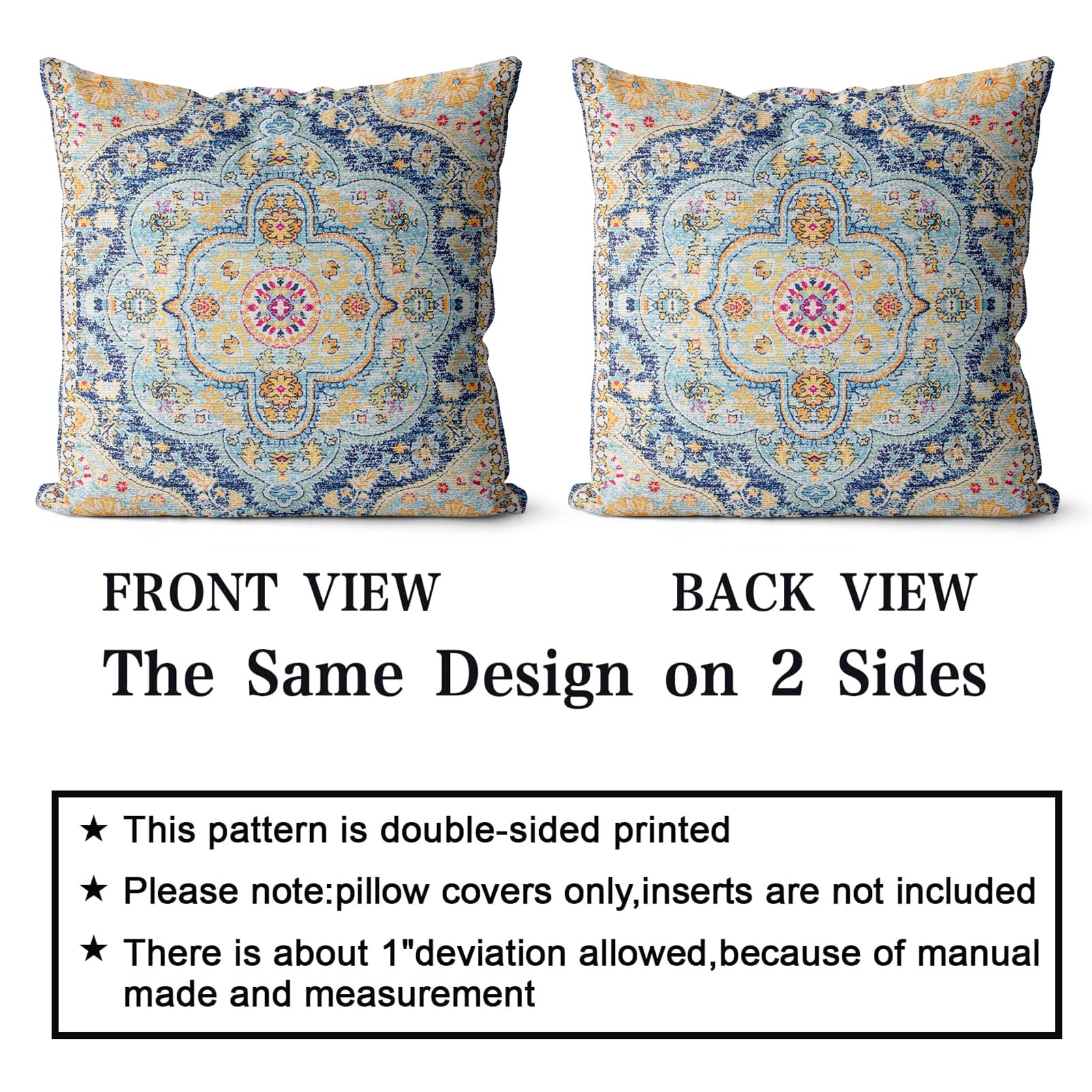 Snycler Boho Throw Pillow Covers 18X18 Inch Set Of 2 Burnt Blue Yellow Terracotta Rust Colored Throw Pillows Boho Home Decor For