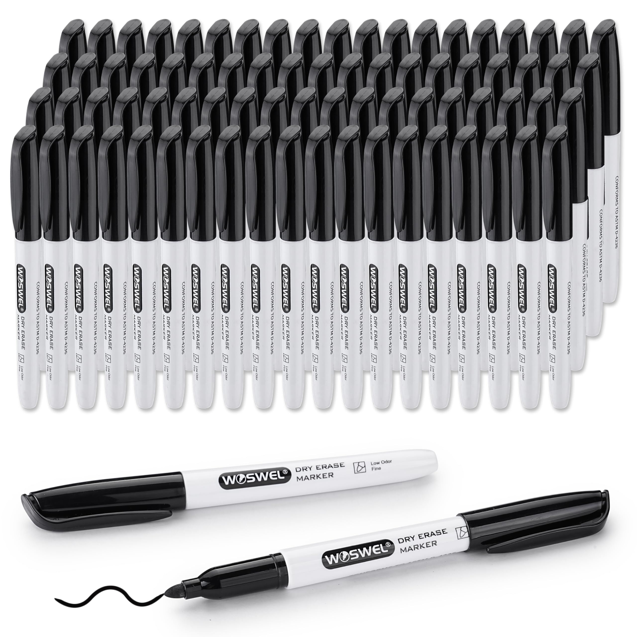 Woswel Bulk Dry Erase Markers 76 Pack Black Fine Tip Low Odor Whiteboard Erasable Markers For Kids Adults, Ideal For Classroom S